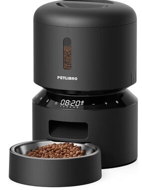 Automatic Cat Feeder in Black - Timed Dry Food Dispenser